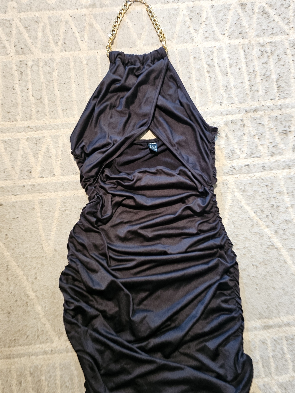 🔥 Bundle 3/15💲🔥black Halter Ruched Chain-Strap Dress